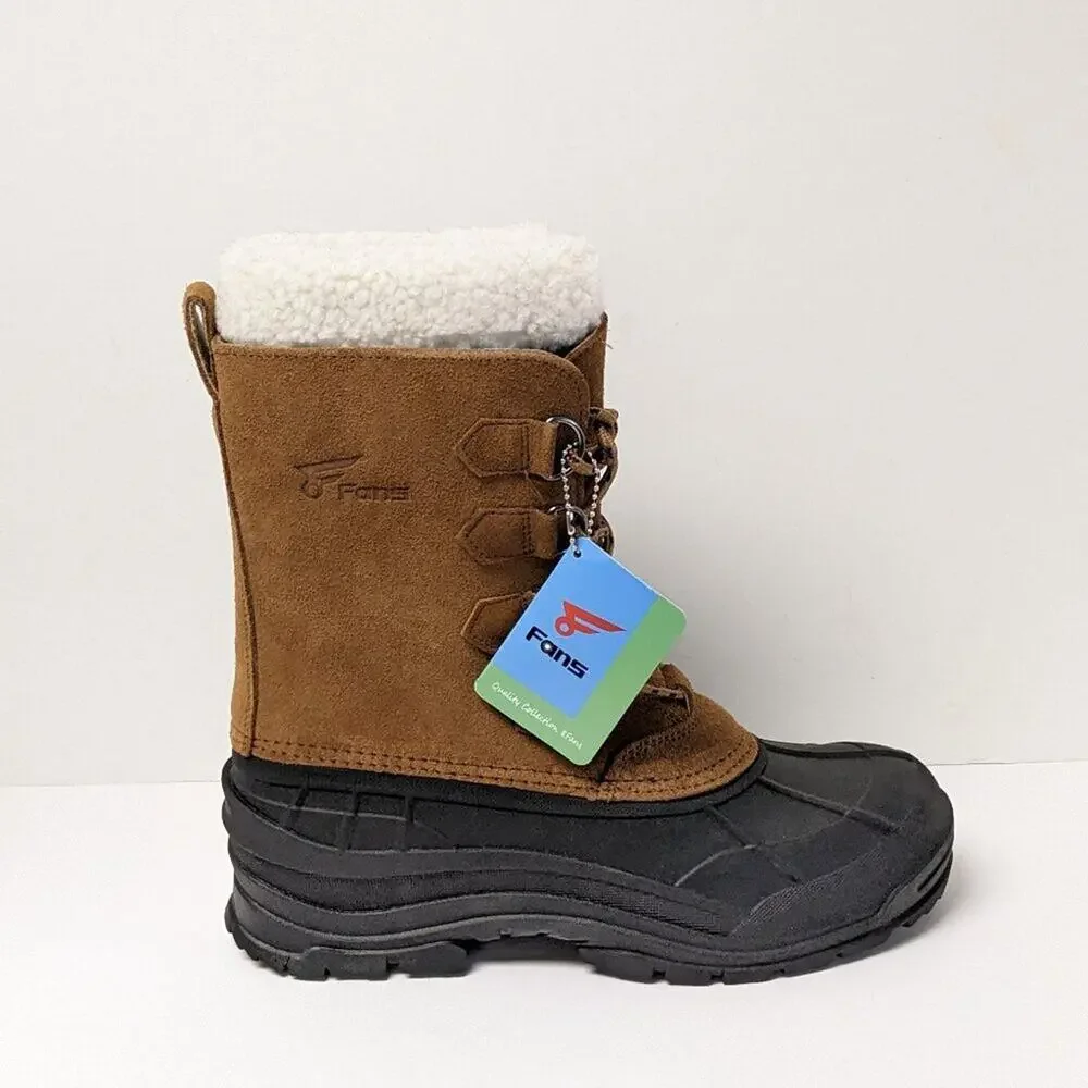 8 Fans Waterproof Insulated Snow Boots, Brown Suede, Men's 9 M
